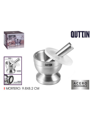 MORTERO ACERO INOX ANTIDESL. C/TAPA 9,8X8,2 CM