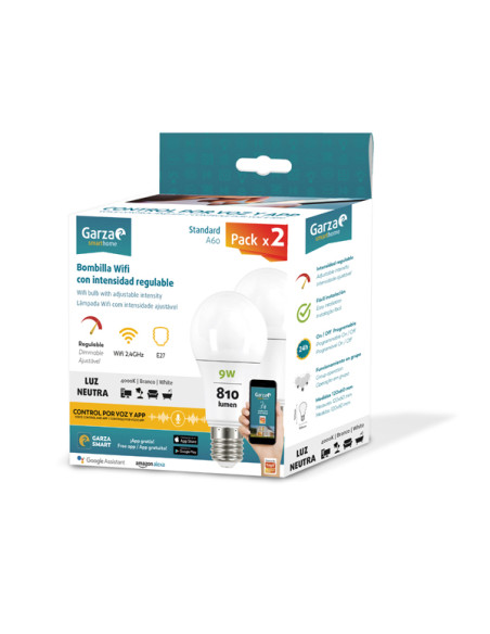 LAMPARA LED WIFI E27 LN REGULABLE PACK 2 9 W