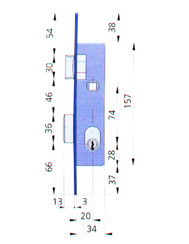 CERRADURA EMBUTIR MET HN/CL 20 MM