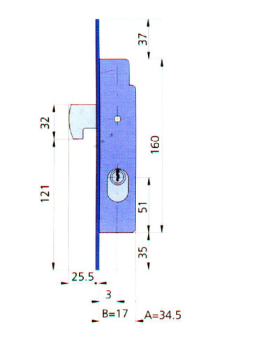 CERRADURA EMBUTIR MET HN/CN 17 MM