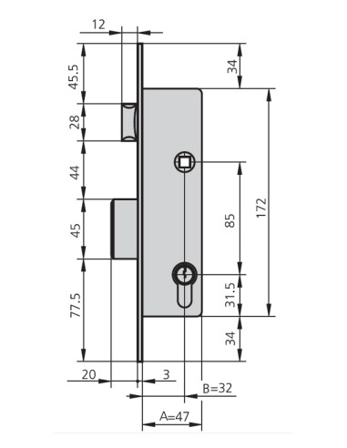 CERRADURA EMBUTIR MET HN 17 MM