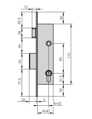 CERRADURA EMBUTIR MET HN 20 MM