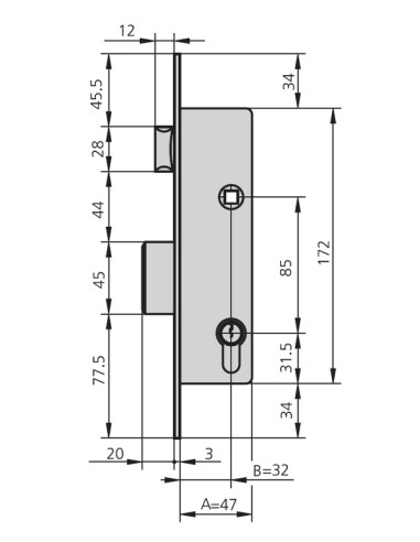 CERRADURA EMBUTIR MET HN 32 MM