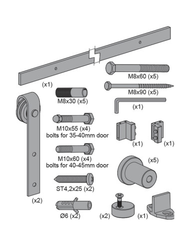 KIT CORREDERA RUSTICO 80 NEGRA 2 M