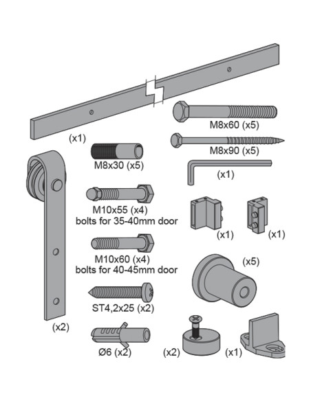 KIT CORREDERA RUSTICO 80 NEGRA 2 M