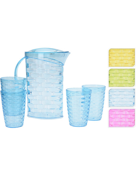JARRA + 4 VASOS COLOR SURTIDO 2 L
