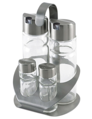 VINAGRERA Y ACEITERA INOX C/SOPORTE 4 PZAS