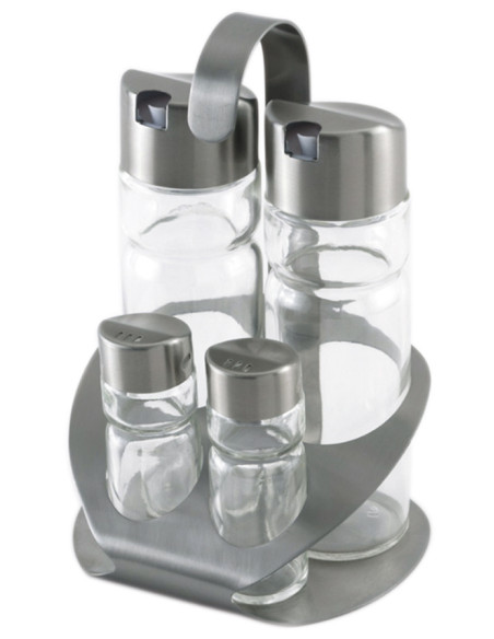 VINAGRERA Y ACEITERA INOX C/SOPORTE 4 PZAS