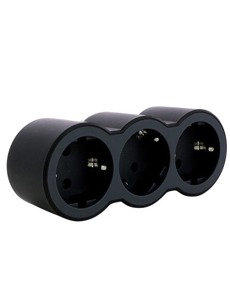 CLAVIJA ADAPTADOR TRIPLE 3TX2P+T 16A FRONT NEGRA