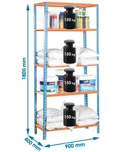 ESTANTERIA S/T AZUL/NARANJA+MA 180X90X40