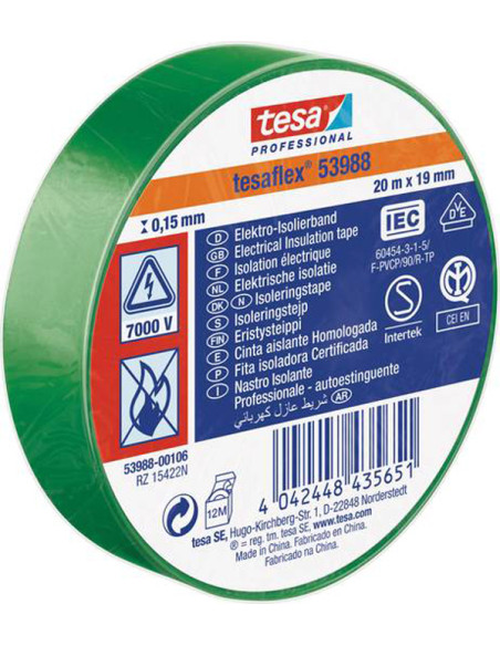 CINTA AISLANTE VERDE 20 MX19 MM
