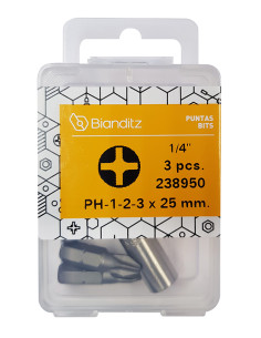 PUNTAS PH 1-2-3X25 MM EX +ADAP 1/4''