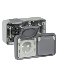 ENCHUFE DOBLE C/TT SUPERFICIE IP55 GRIS 2
