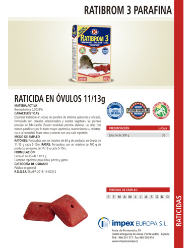 RATONICIDA PARAFINA OVULOS 300 G