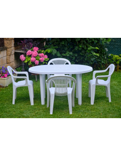 MESA JARDIN OVAL BLANCA 130X90 CM