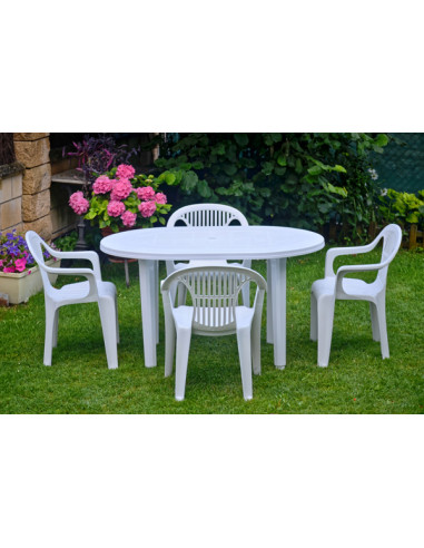 MESA JARDIN OVAL BLANCA 130X90 CM