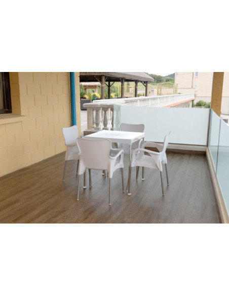 MESA RESINA BLANCO/ALUMINIO 70X70 CM