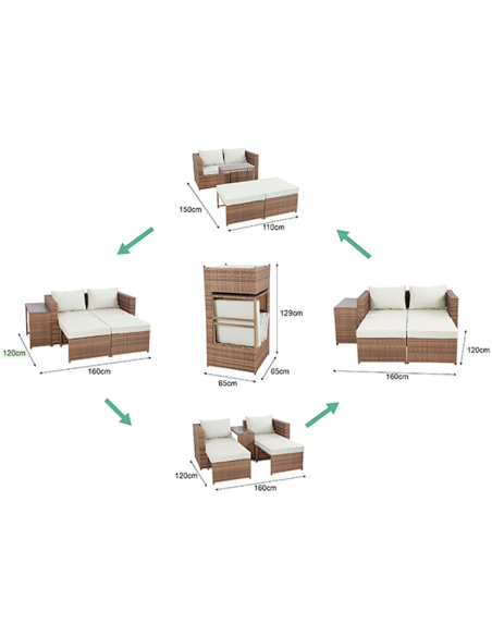 Conjunto jardín rattan Egipto 5 piezas con cojines