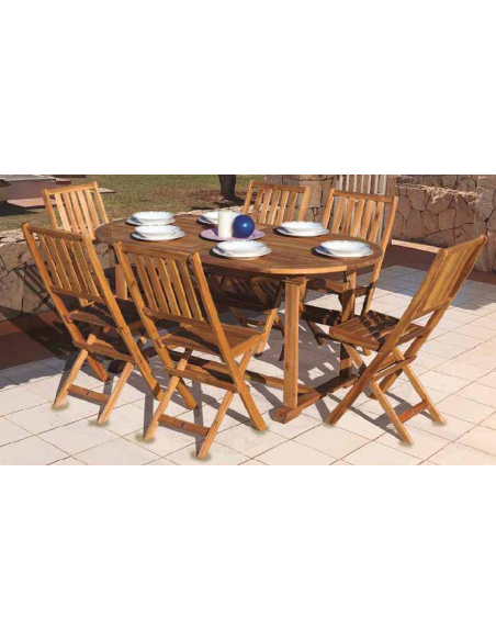 Conjunto jardín madera Malaui mesa 160 + 6 sillas