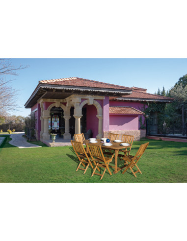 Conjunto jardín madera Malaui mesa 160 + 6 sillas