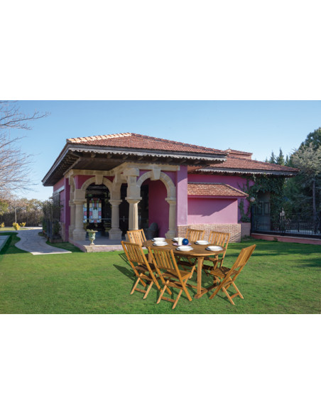 Conjunto jardín madera Malaui mesa 160 + 6 sillas