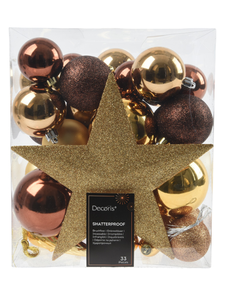 ADORNOS ARBOL 33 UD SURTIDOS DORADO-MARRON