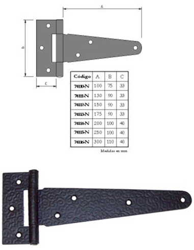 BISAGRA FORMA "T" NEGRA 150X90 MM