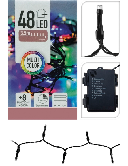Guirnalda 48 LED Multicolor a Pilas | Luz Decorativa
