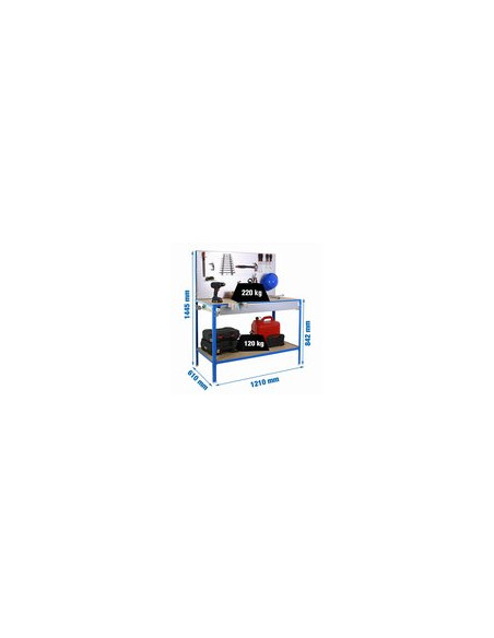 BANCO TRABAJO C/PANEL HTAS Y CAJON 144X120X60