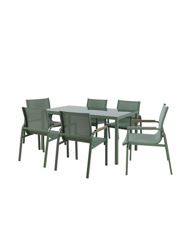 Conjunto jardín Guinea verde 6 sillas mesa 150