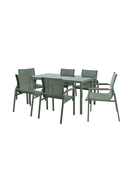 Conjunto jardín Guinea verde 6 sillas mesa 150