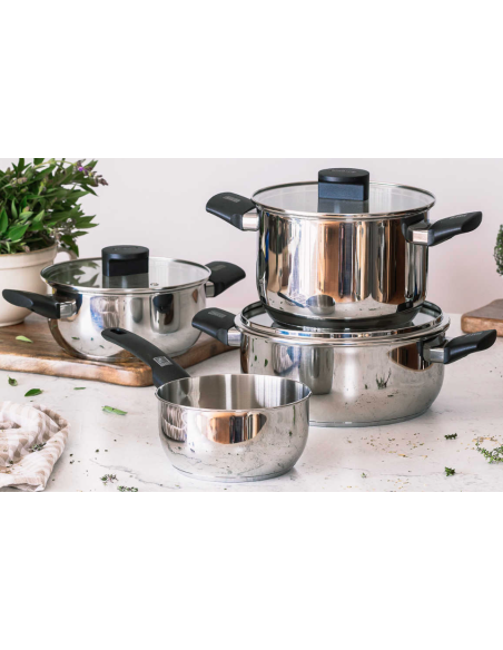 BATERIA COCINA INOX ELITE TAPA CRISTAL 4 PZAS
