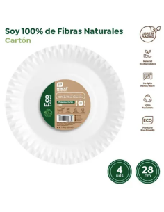 PLATO DESECHAB PIZZA CARTON BCO B/4 28 CM