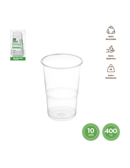 VASO PP REUTILIZ. TRANSPARENTE B/10 400 CC