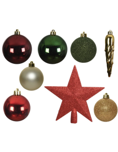 ADORNOS ARBOL 33 UD SURTIDOS VERDE-DORADO-ROJO 2