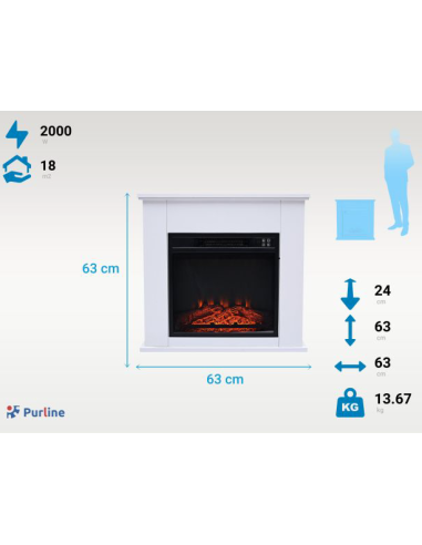 CHIMENEA ELÉCTRICA DE SUELO 2000W BLANCA CON EFECTO FUEGO