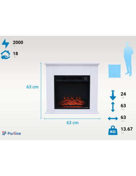 CHIMENEA ELÉCTRICA DE SUELO 2000W BLANCA CON EFECTO FUEGO