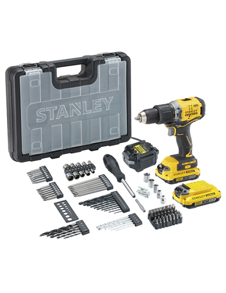 Stanley V20 18 V Brushless Taladro-Percutor + 100 Accesorios