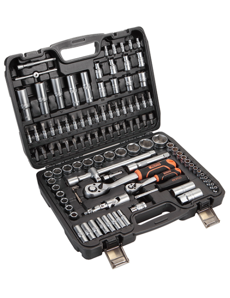 LLAVE VASO JGO 108 PZ+CARRACA 1/4-1/2''