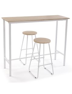 MESA COCINA + 2 TABURETES CLARO 100X40X120