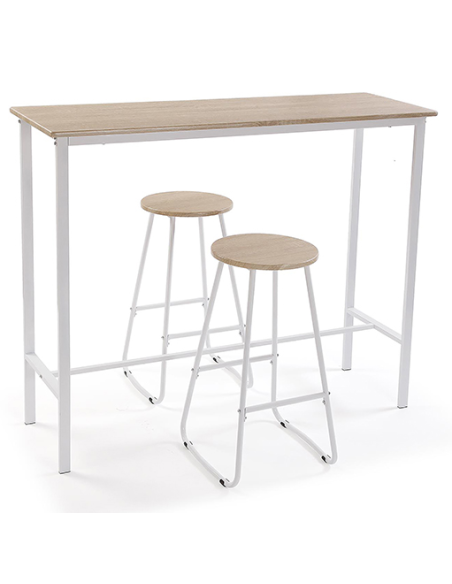 MESA COCINA + 2 TABURETES CLARO 100X40X120