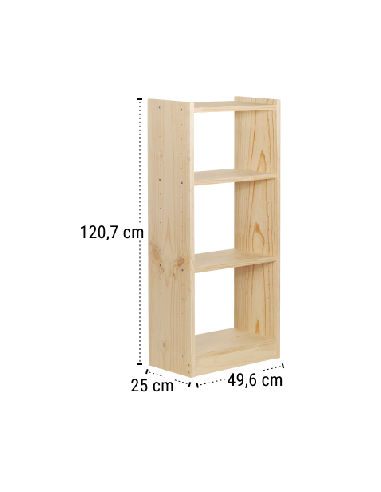 ESTANTERIA LIBRERIA GALA 4 BALDAS PINO MACIZO 49,6 CM