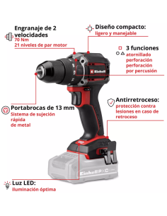 Taladro percutor Einhell TP-CD 18/70 C Li-I BL Solo | Power X-Change 2