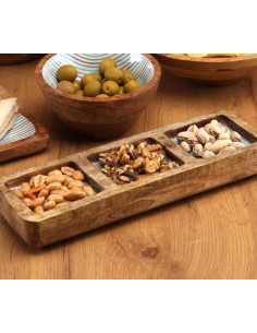 BANDEJA MADERA 3 COMPARTIM. RAYAS 10X30 CM