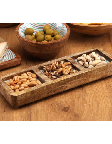 BANDEJA MADERA 3 COMPARTIM. RAYAS 10X30 CM