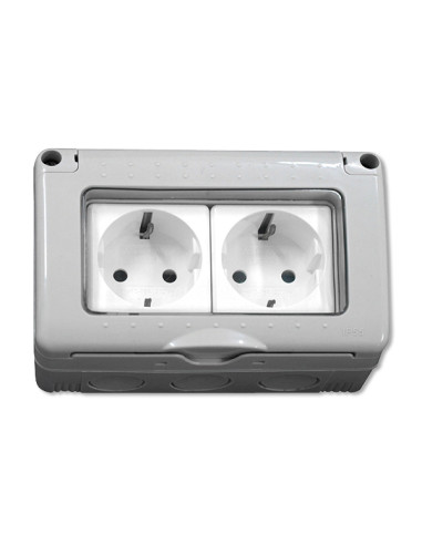 BASE DOBLE SUPERIFICIE ESTANCO SCHUKO C/TT IP55 16 AMP