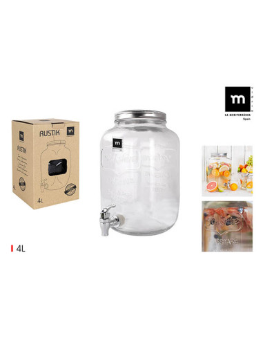 TARRO DISPENSADOR VIDRIO C/GRIFO 4 L
