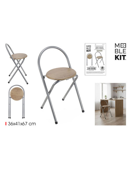 TABURETE C/RESPALDO MADERA METAL