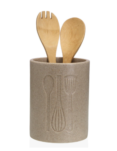 PORTAUTENSILIOS GRANDE COCINA BEIGE 13X13X17,5