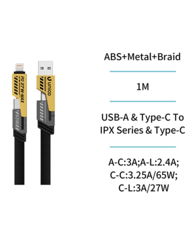 CABLE CONEX 4en1 COMBINA USB-A-LIGHTNING- USB-C 1 M